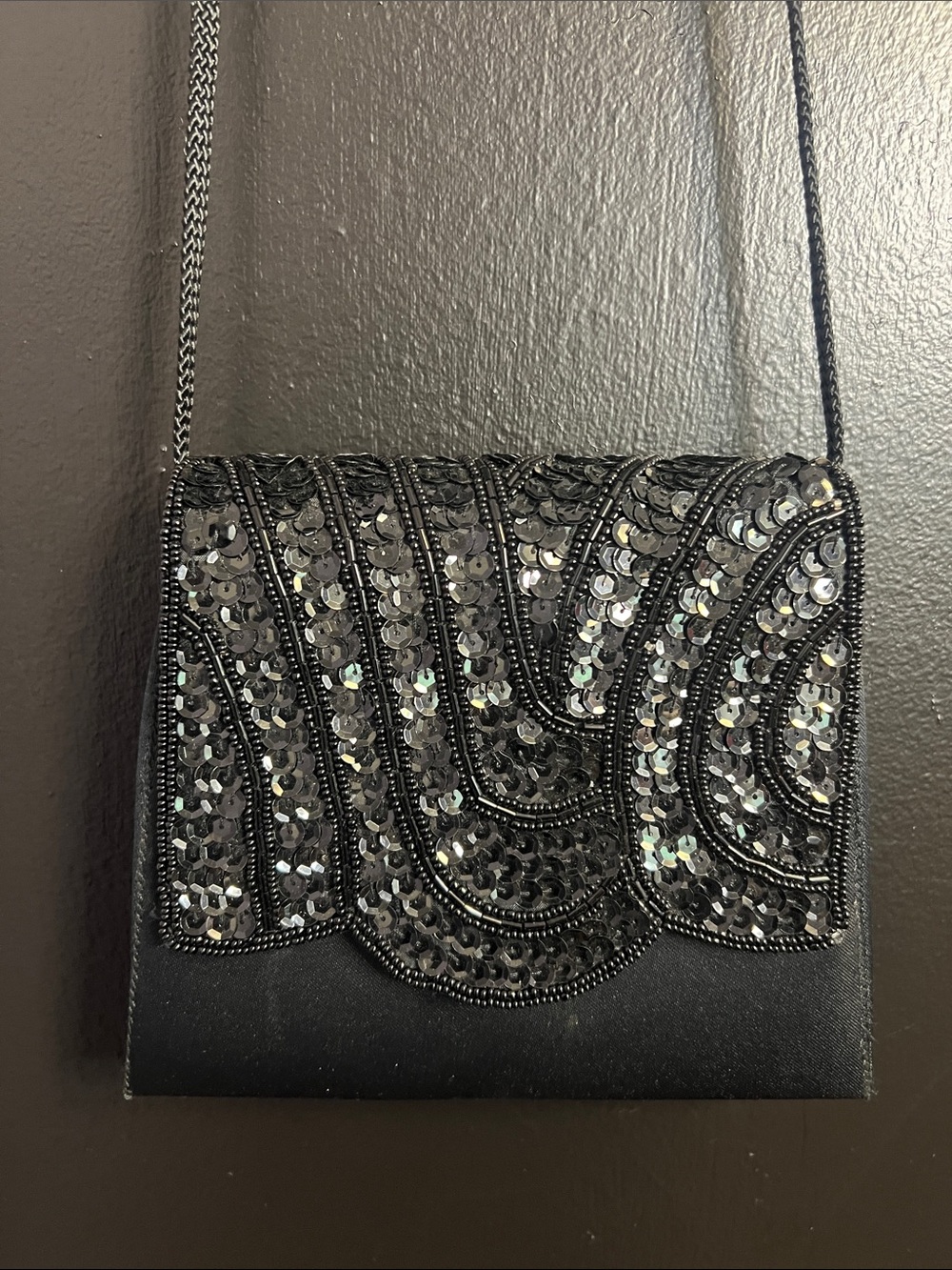 LaRegale Black Beaded Evening Formal Crossbody Bag